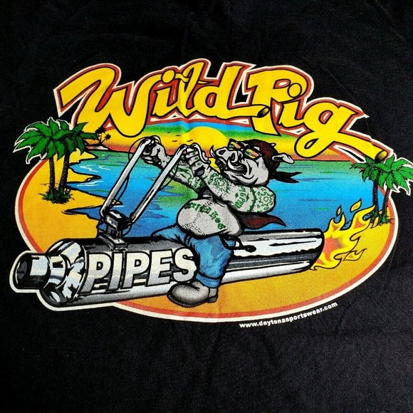 Wild Pig Pipes Graphic Tee Shirt Black Size LGG 42-44 (Harley Davidson Exhaust) - Picture 7 of 8